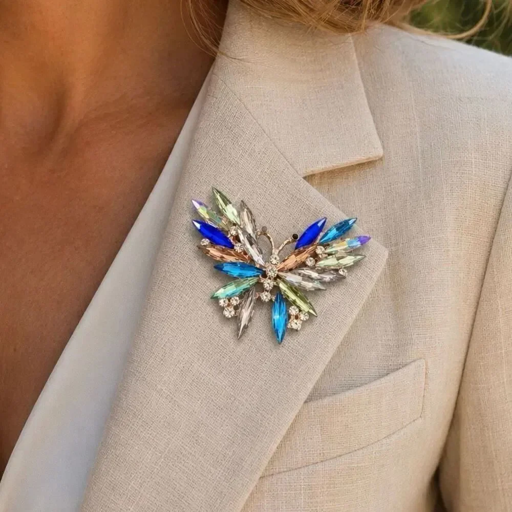 Lyra Butterfly Brooch Vintage Style Pin, Marquise Crystals